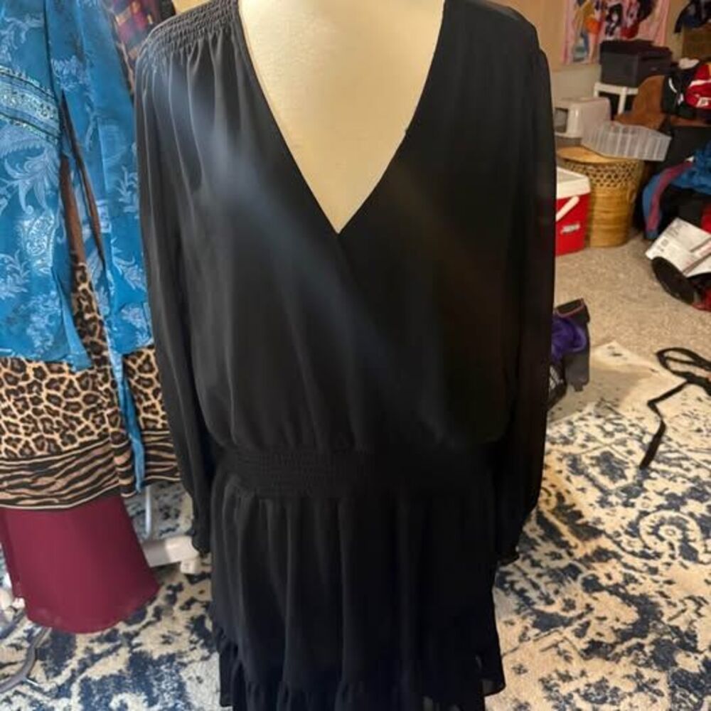 Michael Kors Size XL Black Ruffle Long Sleeve Dress
